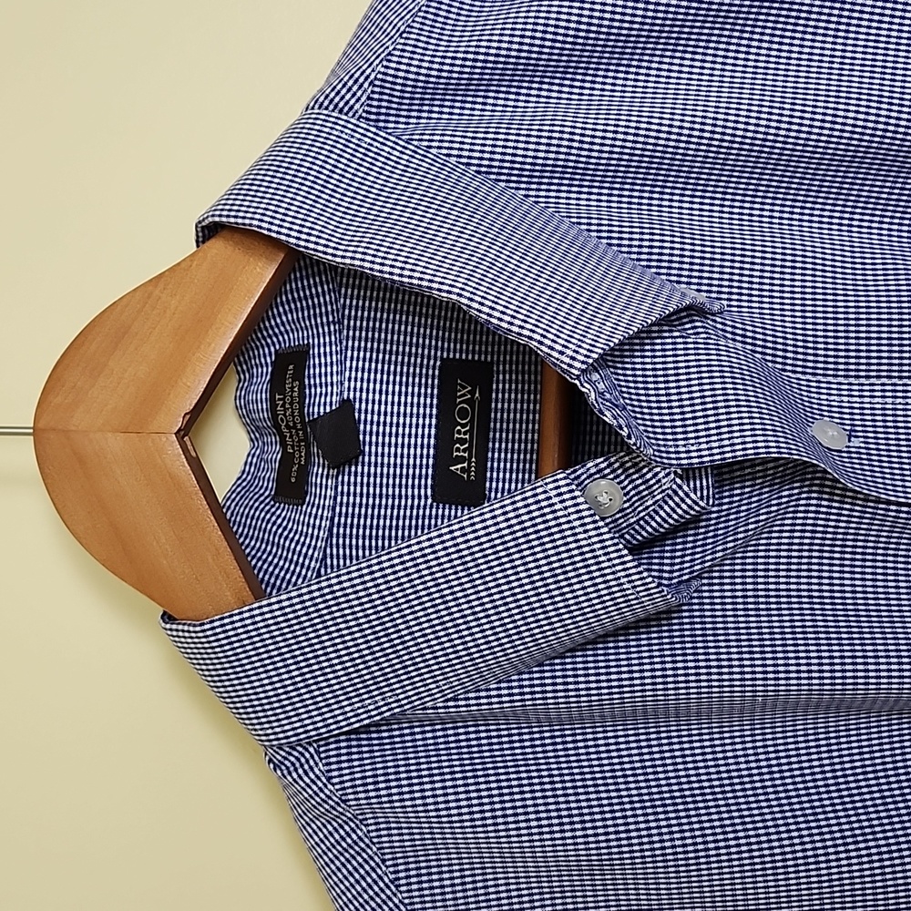 Arrow Pinpoint Blue & White Check Long Sleeve Button-Down Men's Shirt